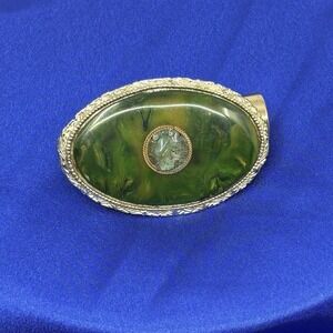 Vintage 1940s Green Bakelite Compact Mirror & Lipstick Tube Holder